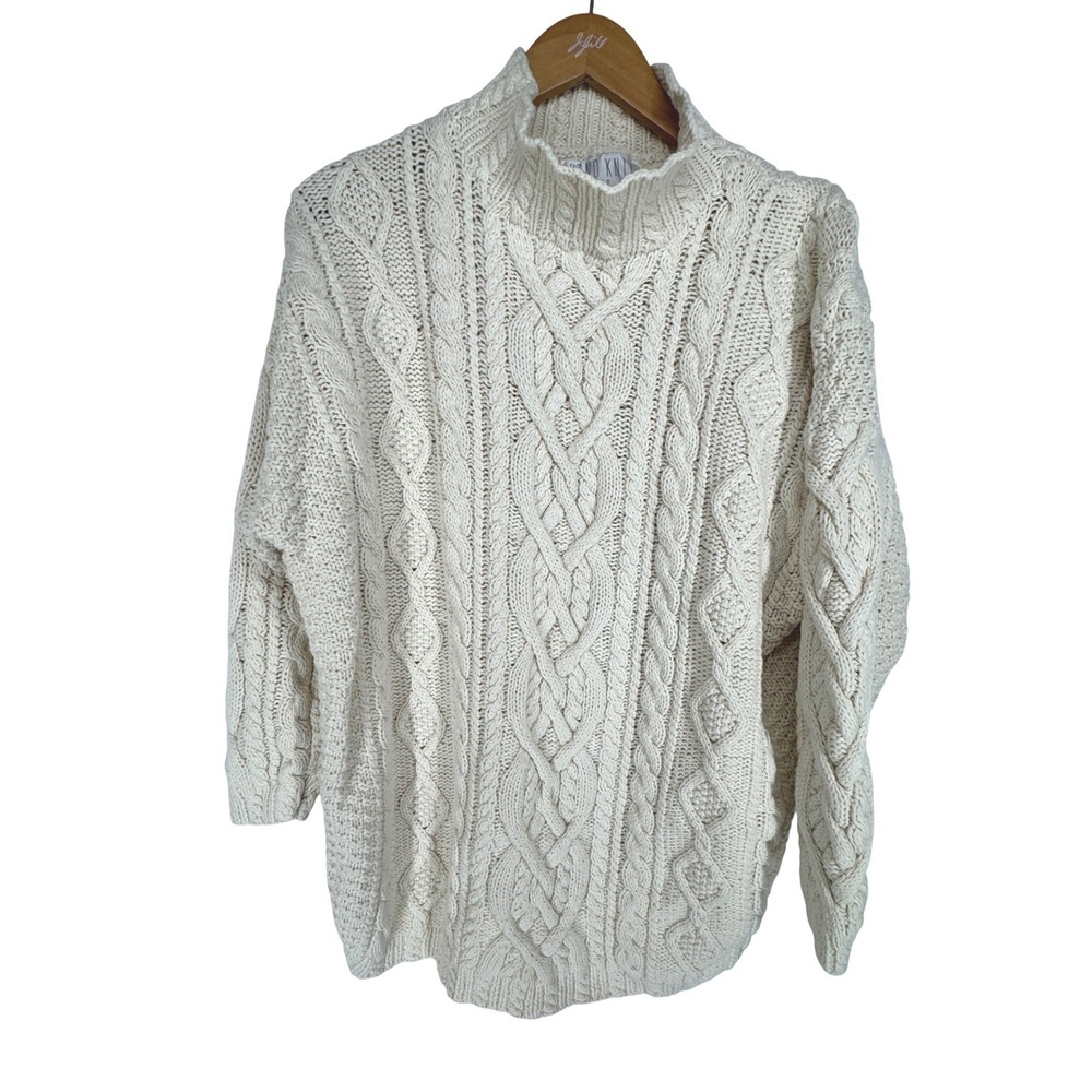 Vintage Limited Fisherman Cable‎ Knit Sweater Cream Mock Oversized Gilmore Large